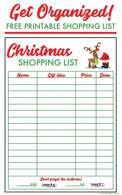 Free Christmas Shopping List Printable Printable Templates
