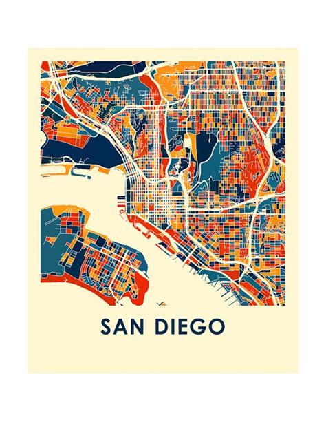 City Map Art City Map Poster City Maps San Diego Map Map Artwork