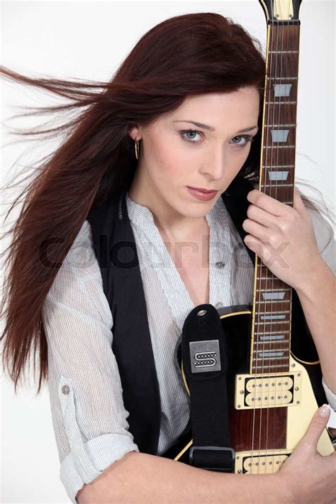 Frau Mit Einer E Gitarre Stock Bild Colourbox