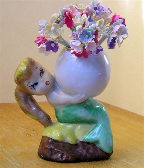 Vintage Mermaid Figurine Holding Bubble Hand Painted Porcelain Vase 50