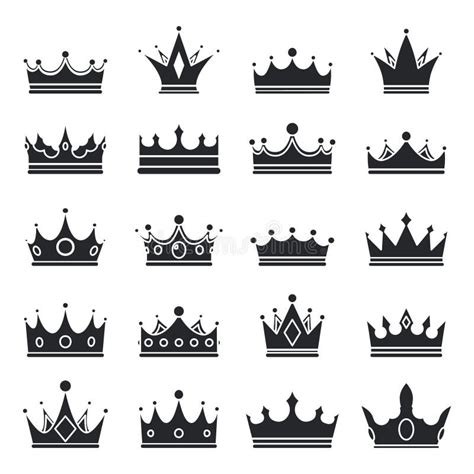 Medieval Royal Crown Queen Monarch King Lord Silhouette Icons Set
