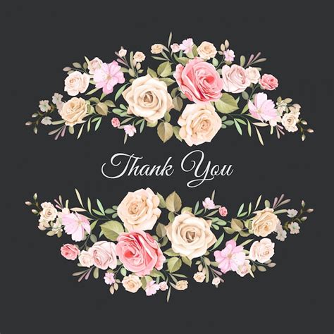 Wedding Thank You Card With Beautiful Floral Template Vector Premium