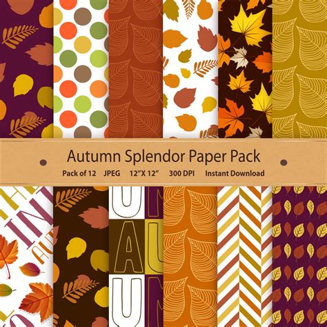 Digital Paper Autumn Scrapbook Paper Autumn Splendor Autumn Leaves