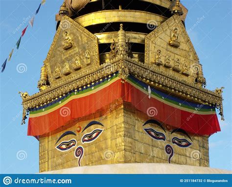 Famous Golden Stupa With Buddha S Eyes In The Swayambhunath Temple The