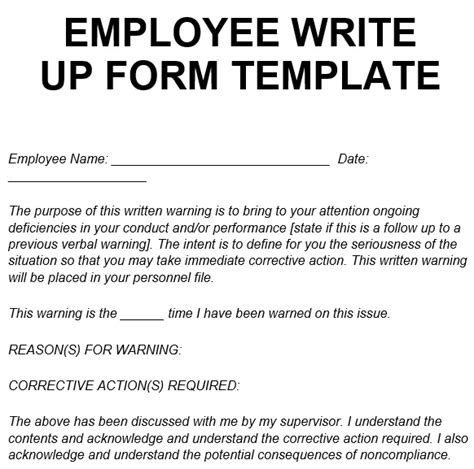 Free Printable Employee Write Up Form MS Word TemplateData