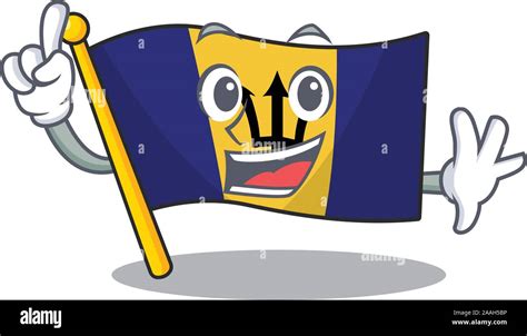 Bandera De Barbados En Dibujos Animados Con El Personaje De Dedos