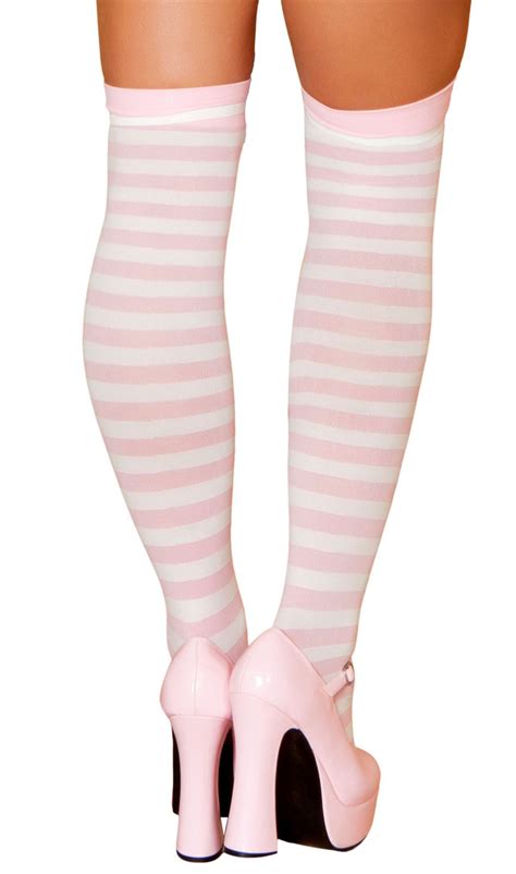 Pink White Striped Stockings