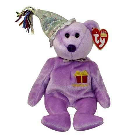 Ty Beanie Baby February The Teddy Birthday Bear W Hat 95 Inch