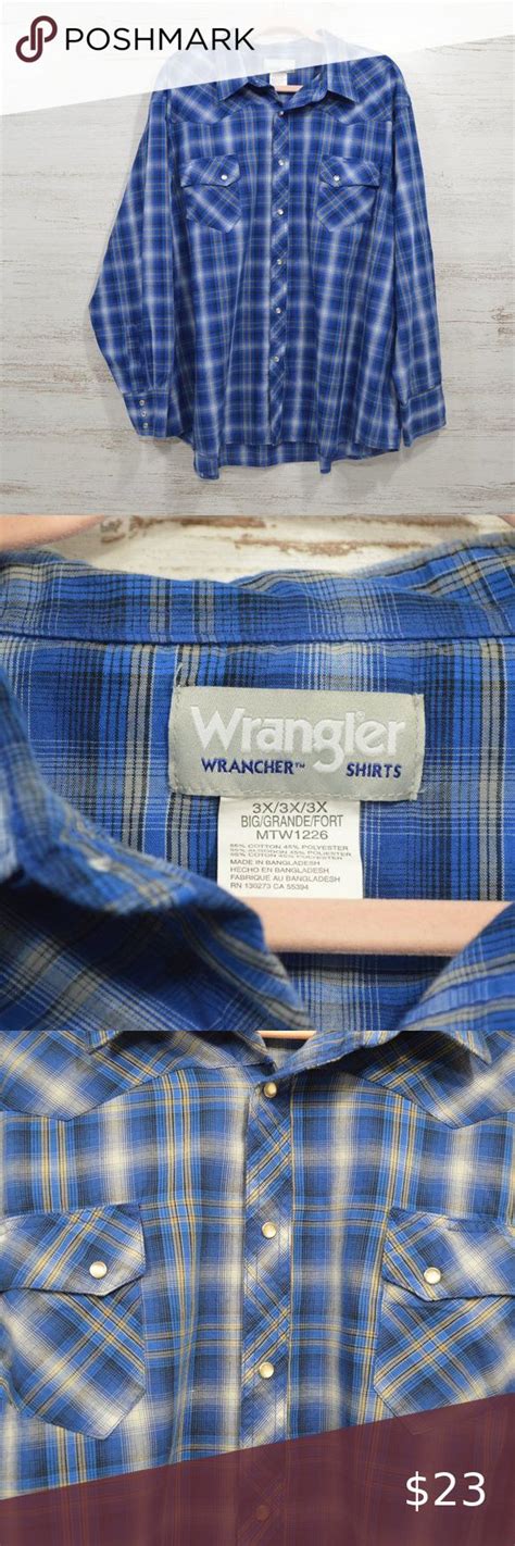 Wrangler Wrancher Blue Plaid Pearl Snap Shirt 3xl Wrangler Shirts
