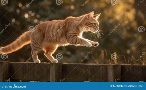 A Cat Jumping Over A Fence Created With Generative Ai Stock Photo