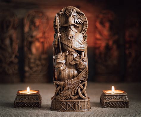 Odin Totem Altar Statue Asatru Figurines Wotan Norse God Odin Statue