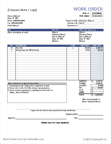 Billing is easy with its wysiwyg invoice form! Work Orders | Free Work Order Form Template for Excel