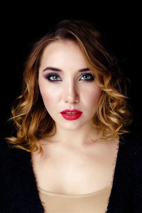 Sensual Young Woman With Red Lips And Bright Makeup Stock Photo