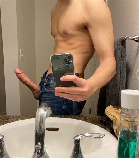 Selfie In The Mirror And Hard Curved Cock