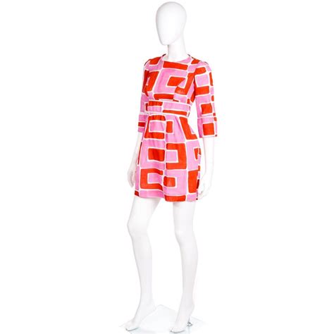 Livio De Simone Vintage Mod 1960s Mini Dress In Linen Abstract Pink And
