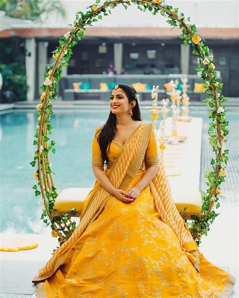 10 Pretty Yellow Lehengas For Your Haldi Outfit Inspiration 2019 Wedding Decor Elegant