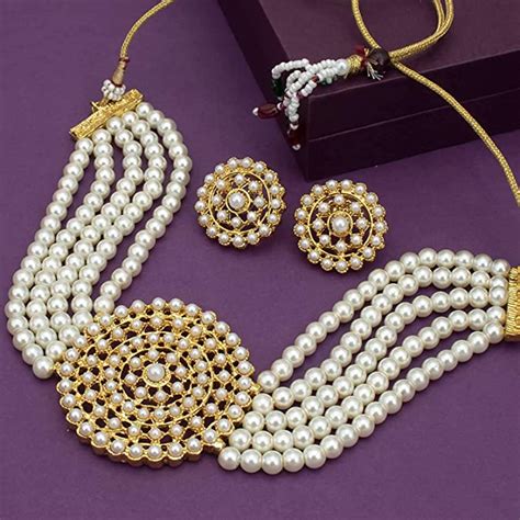 buy apara adorable gold plated pearl moti choker necklace set for women at