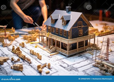 House Mockup On Blueprint House Mockup Stock Illustration