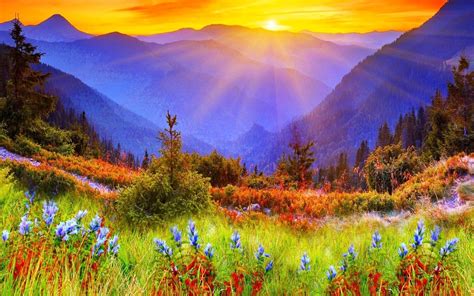 Spectacular Mountain Sunrise Mountain Landscape Sunrise Wallpaper