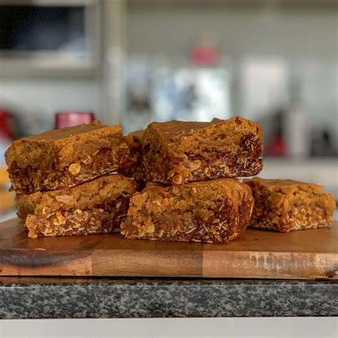 Caramel Anzac Blondie Slice Annabels Kitchen