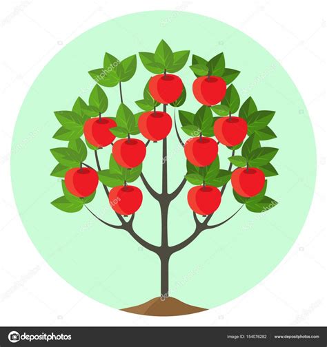 Apple Tree With Ripe Fruits Vector Illustration In Round Button
