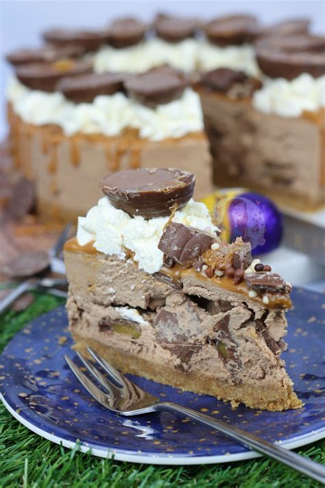 a no bake cadbury s caramel cheesecake with a buttery biscuit base