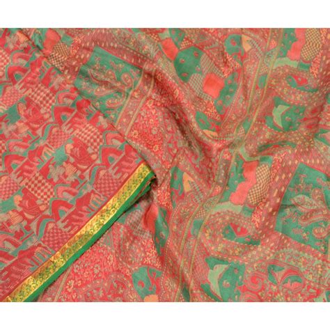 Vintage Sari 100 Pure Silk Red Sarees Printed Zari Border 5yd Etsy