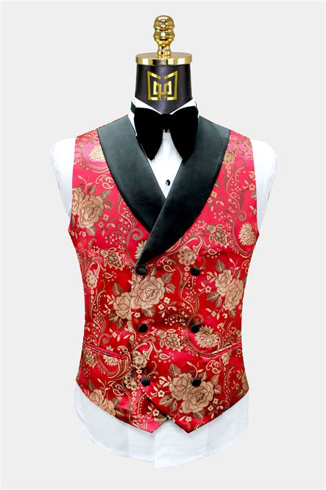 Mens Red And Gold Tuxedo 3 Piece Gentlemans Guru