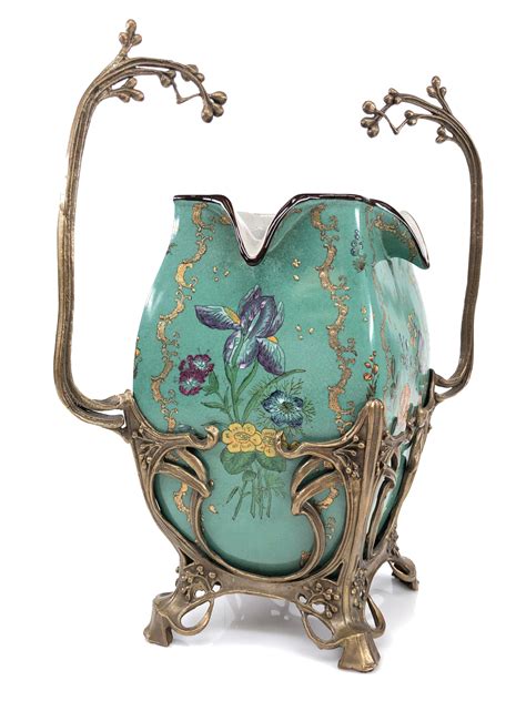 Lot Wong Lee Crackled Glaze Hand Painted Art Nouveau Vase