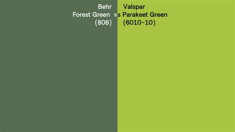 Behr Forest Green 808 Vs Valspar Parakeet Green 6010 10 Side By