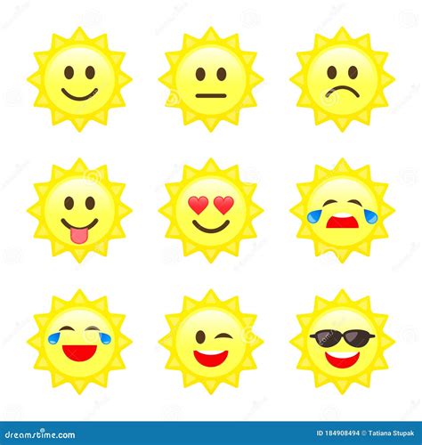 Sun Smile Emoji Emoticon Cartoon Set Vector Icons Different Character