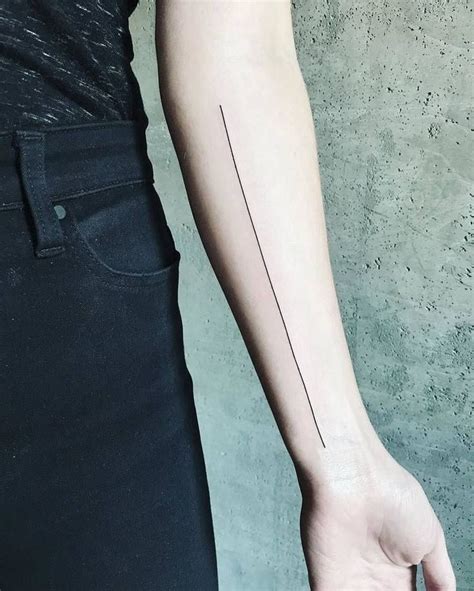 Minimal Style Straight Long Thin Black Line Tattoo On The Left Inner Arm Simple Line Tattoo