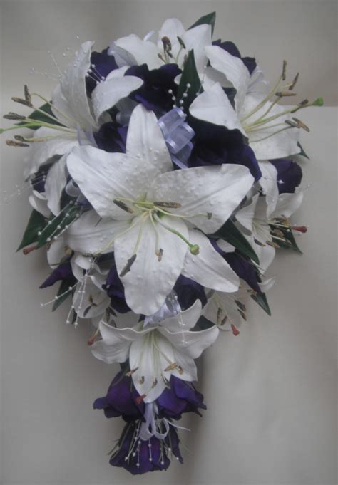 bridesmaids wedding bouquet purple tiger lillies ivory and purple roses ebay