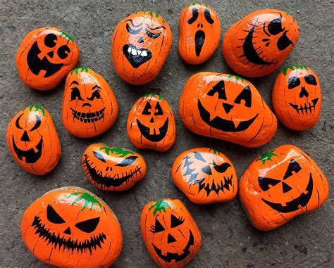 Pumpkin Jack O Lantern Painted Rocks Painted Pumpkins Painted Rocks