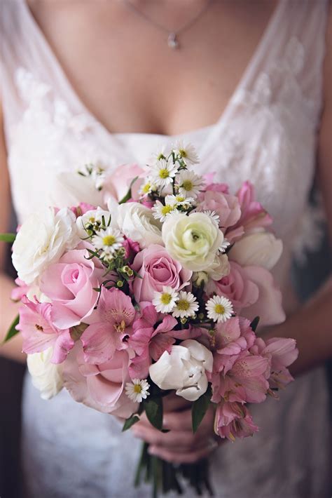 Delicate Pink Rose And Daisy Wedding Bouquet Bohemian Wedding Bouquet