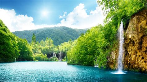 Summer Sunny Day And Wonderful Waterfall In The Nature Wallpaper Download 1920x1080