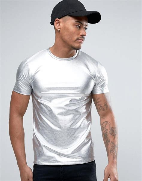 Asos Longline Muscle T Shirt In Metallic Silver Silver Mens Tall