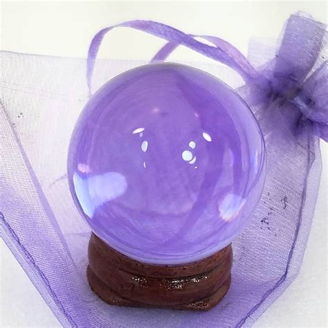 Light Purple Glass Crystal Ball Wood Stand 40mm Divination Gazing