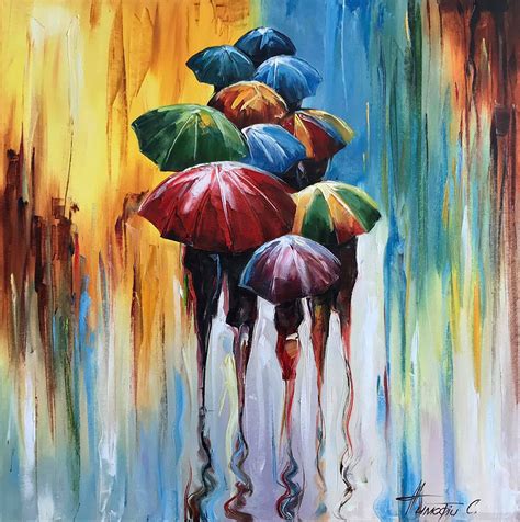 Abstract Umbrella Painting Modern Rainy Day Art Original Etsy Uk