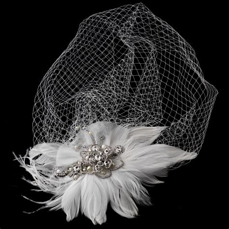 Vintage Feather Bridal Headpiece And Veil Elegant Bridal