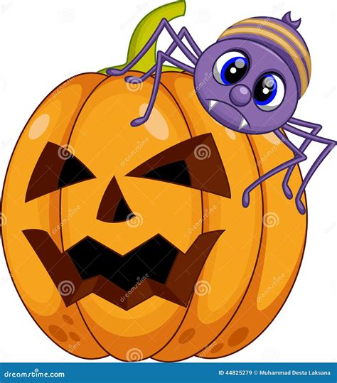 Pumpkin And Spider Cartoon Stock Illustration Illustration Of Natural