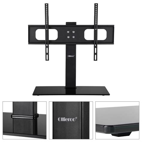 Allieroo Table Top Tv Stand For Most 32 60 Inch Tvs Black Glass Base