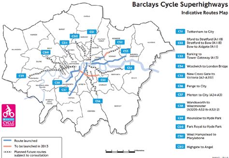 The Map Highlights The Location Of Various London Cycle Superhighways