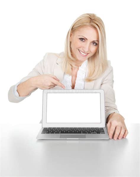 Business Woman Presenting Laptop Stock Photo Image Of Laptop Happy