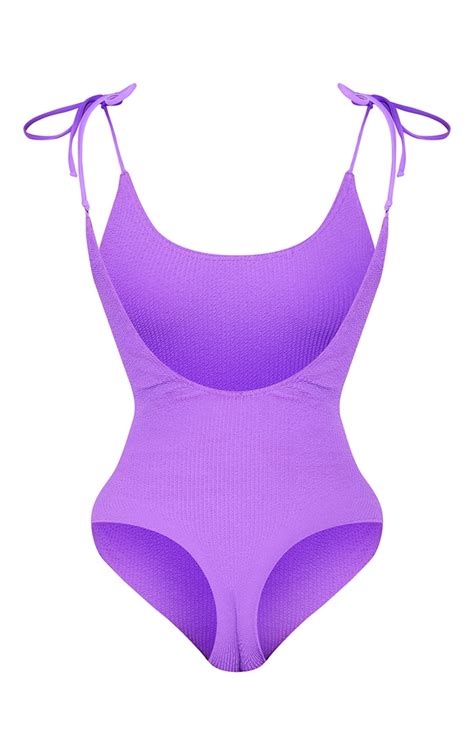 Purple Crinkle Tie Shoulder Swimsuit Prettylittlething Uae