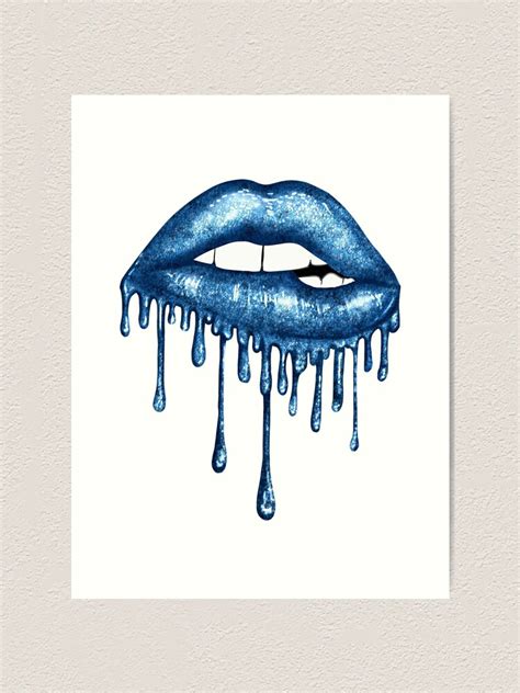 Blue Glitter Lips Art Print By Giada Redbubble