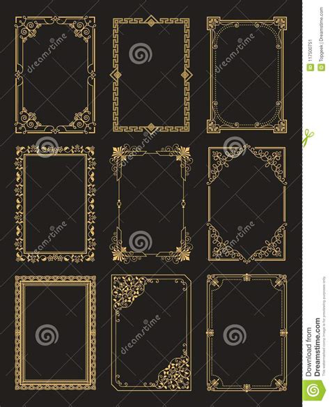 Vintage Frames Collection Golden Borders Isolated Stock Vector