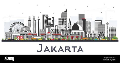 Jakarta Indonesia City Skyline With Gray Buildings Isolated On White