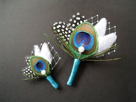 2 Peacock Wedding Grooms Boutonniere Ringbearer Etsy Peacock