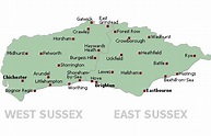 Map of East and West Sussex counties, South East region of England, UK ...
